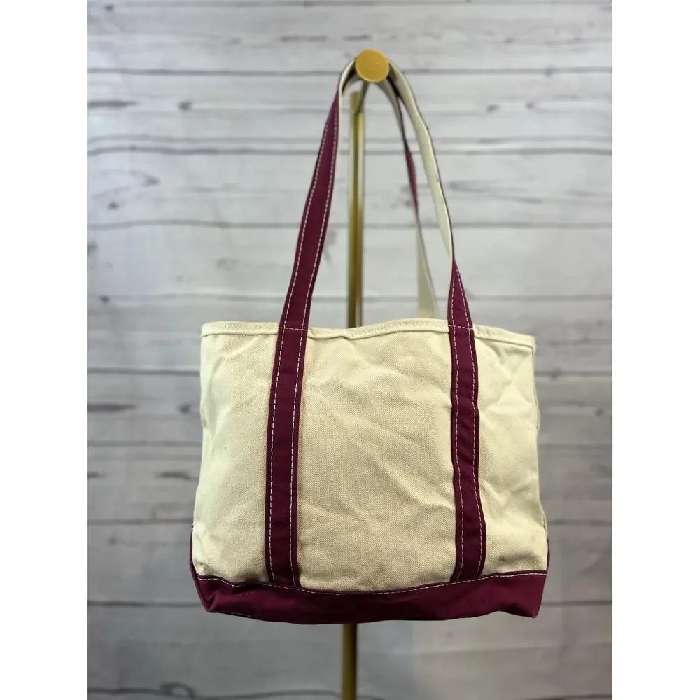 L.L.Bean Boat and Tote Canvas Bag Vintage Plum Red Cream Medium - Picture 2 of 11